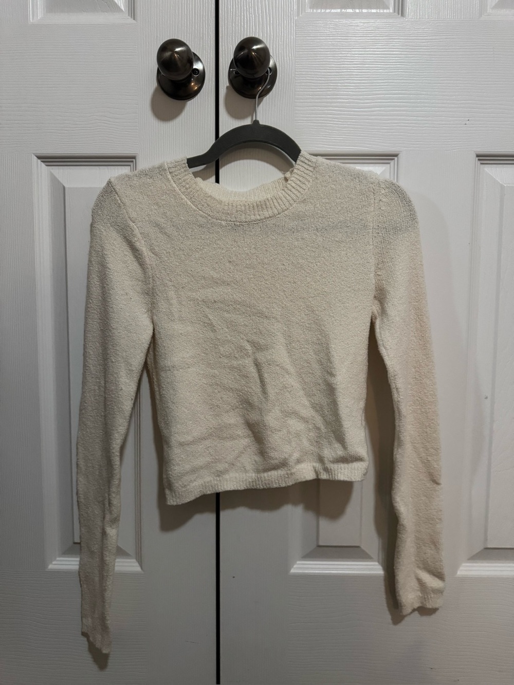 aerie Cream Crewneck Long-Sleeve Sweater